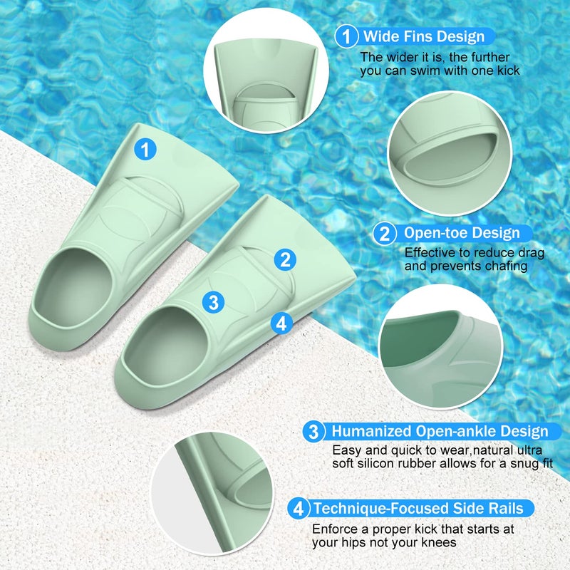 Gintenco Swim Fins, Kids Swim Training Fins for Lap Swimming, Travel Size Flippers with Mesh Bag, Silicone Swimming Fins for Kids Teens Adults Women Men - Image 2